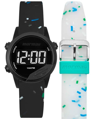 Relógio Mormaii Unisex Mude Mo4100ae/t8w *troca Pulseira Cor da correia Preto/Branco Cor do bisel Preto Cor do fundo Preto