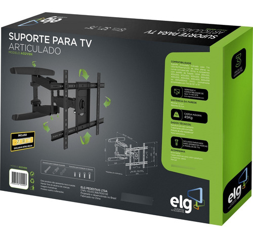 Imagem 8 de 10 de Suporte Forte Parede Bi Articulado Tv Monitor 32 Á 75 45k