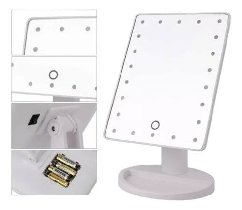 Espejo Con Luz Led Tactil Usb Portatil Giratorio