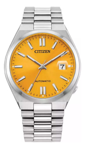 Reloj Citizen Tsuyosa Nj0150-56z Para Hombre Ewatch Correa Plateado Bisel Plateado Fondo Amarillo