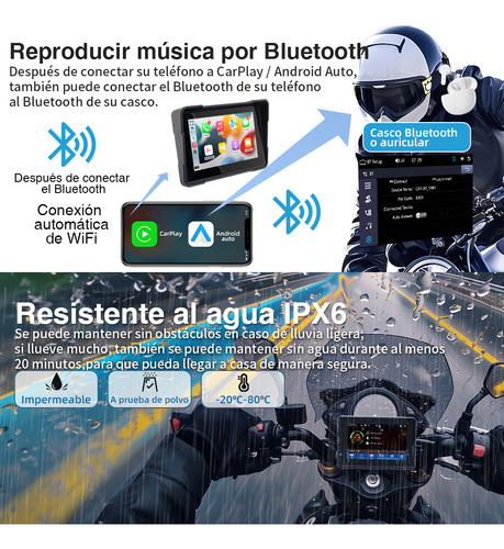 Estéreo Portátil Motocicleta Carplay Android Auto Cámara Dvr Color Black grandnavi