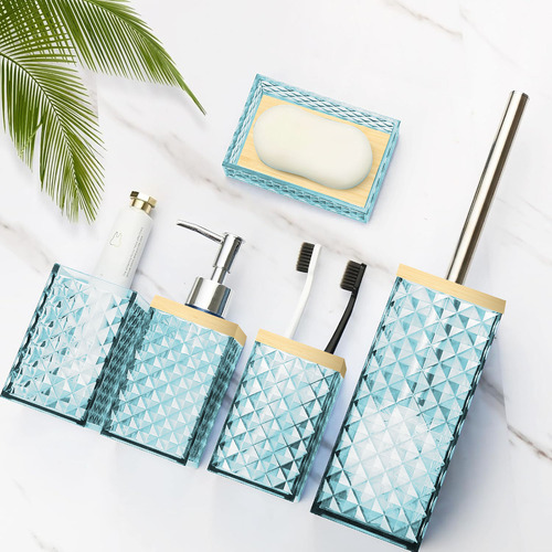Set De Baño 5 Accesorios Elegantes Diseño Tridimensional Azul