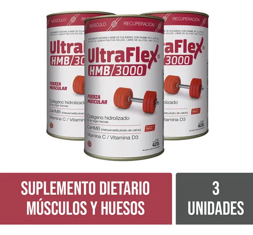 Combo 3 Latas Ultraflex Hmb/3000 420 Grs. Fuerza Muscular