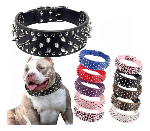 Pu Collar Para Perro De Sintetica Ajustable De 2 0 In Tachon