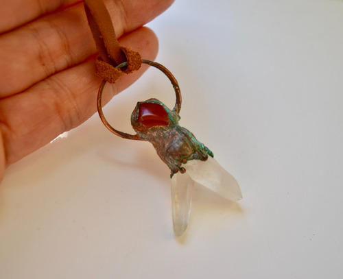 Collar Piedras Cuarzo Cristal Y Jaspe Rojo, Cuero, Cod1