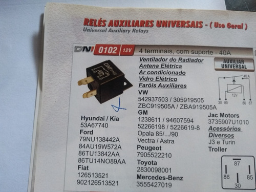 Rele Auxiliar 40a 12v 4 Terminais C/ Sup Dni 0102 Fueltech