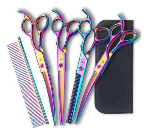 Set 4 Tijeras Corta Pelo Con Estuche Peluqueria Barberia