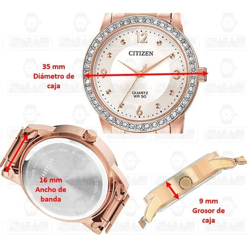 Citizen Quartz Crystal White Dial El3093-83a Color de la correa Oro Rosa Color del bisel Oro rosa Color del fondo Blanco 61186