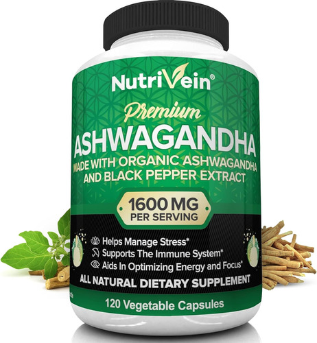 Ashwagandha 1600 Mg Con Extracto De Pimienta Negra 120 Cap