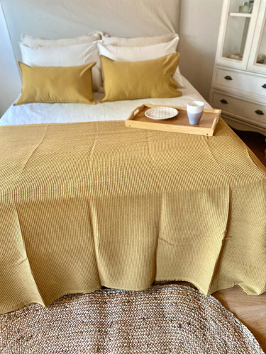 Manta Waffle 100x260 Cm Pie De Cama Manta De Sillón Color Avellana