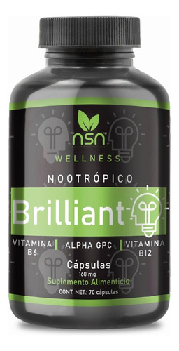 Nsn Brilliant Nootrópico | Ginseng Panax Vitamina B6 Y B12 Sabor Sin sabor