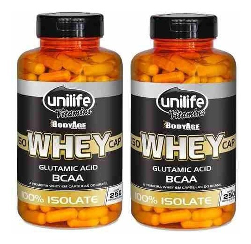 Kit 2 Whey Protein 100% Isolada - Unilife - 250 Cápsulas Sabor Nenhum