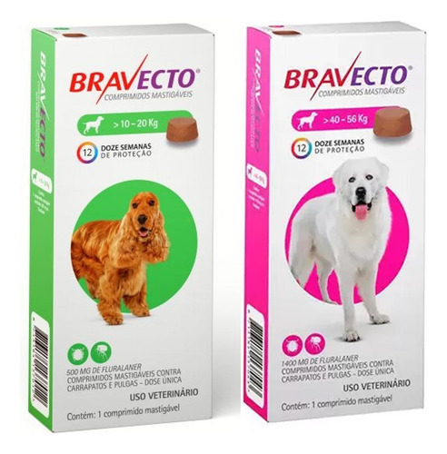 1 Bravecto De 10 A 20kg + 1 Bravecto De 40 A 56kg - Msd