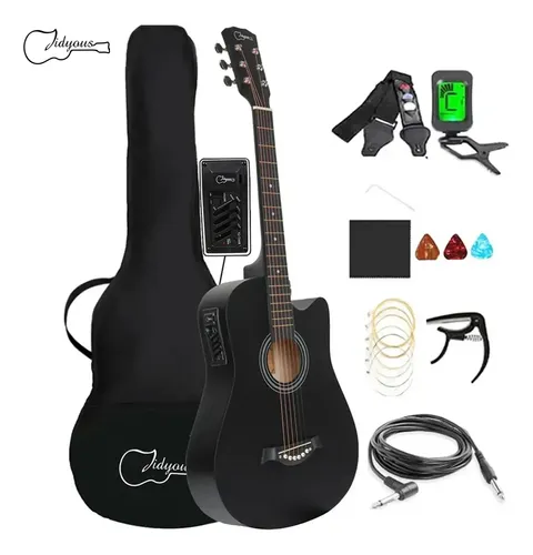 Guitarra Electroacústica Jidyous 6 JGIN38CBL para diestros color negra tilo con funda
