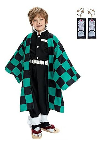 2024 Niños Kamado Tanjirou Cape Cloak Outfits Kimono Robe