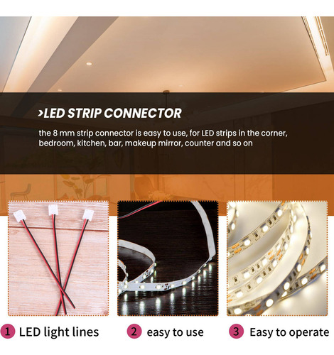 Para 24 Conectores De Tira De Luz Led De 8 Mm Y 2 Pines