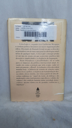 Livro Paradoxos E Possibilidades - Celso Lafer - Editora Nova Fronteira (Usado)