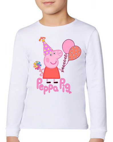 Polera Manga Larga Algodón Niña Peppa Pig De Fiesta Diseño69