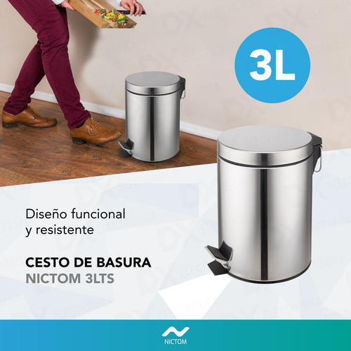 Tacho De Basura 3 Lts Nictom Acero Inoxidable Cestos
