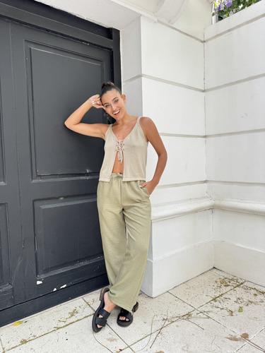 Pantalon De Lino Mujer Cintura Elastizada