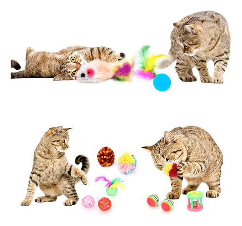 Juego 22pk Túnel De Gato Plegable Juguete Mascota Pluma Bola