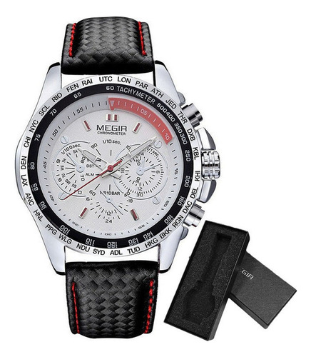 Reloj De Cuarzo Megir 1010g De Cuero Luminoso Para Hombre