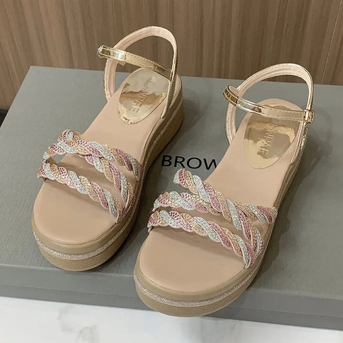 Sandalias De Cuña Con Plataforma Y Punta Abierta En Forma De