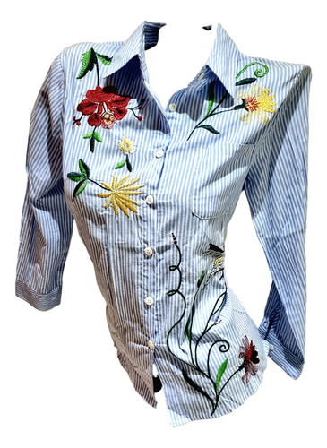 Camisa Mujer Rayas Casual Bordados Versani Vestir Outfit