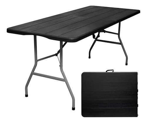 Mesa Para Jardin Exterior Plegable Picnic 180 x 74 Simil Madera Color Negro
