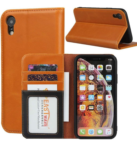 Funda Tipo Cartera De Cuero Genuino Para iPhone XR Business