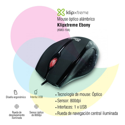 Imagen 2 de 6 de Mouse Klipxtreme Ebony Óptico 800dpi Kmo-104