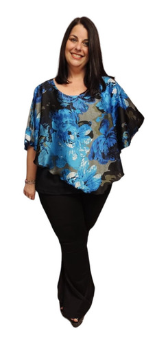 Imagen 2 de 2 de Blusa Fiesta/noche Gasa Y Crepe Talles Grandes / Especiales
