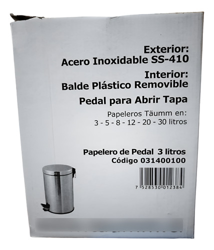 Papelero Basurero De Acero Inoxidable 3lts Taumm