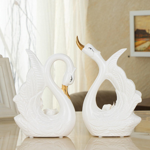 2 Piezas Pareja Estatuas De Cisne Figuras De Cisne Adornado