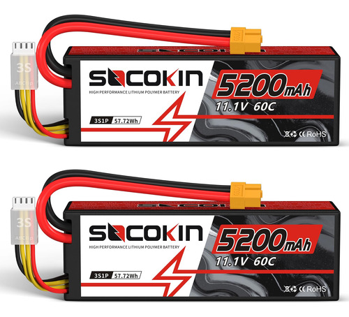 Socokin Bateria Lipo De 11.1 V 3s 5200mah 60c Con Estuche Ri