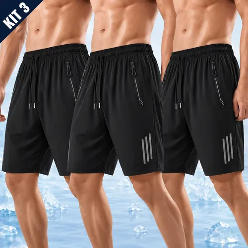 Kit 3 Bermuda Masculina Short Tactel Secagem Rápida Academia