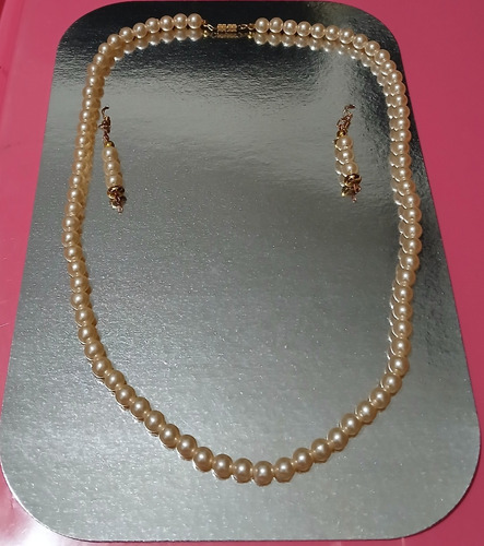 Set Collar De Perlas 62 Cm Y Caravanas Nuevo Bijutería