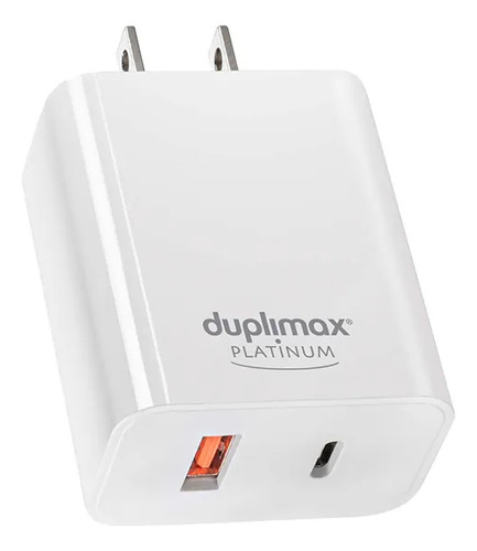 Cargador De Pared 2 Puertos 1 Usb Y 1 Usb C Duplimax, 310022