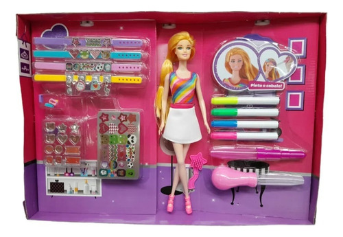 Boneca Com Kit De Pintura Cabelo Fashion Dmt6610 Dm Toys