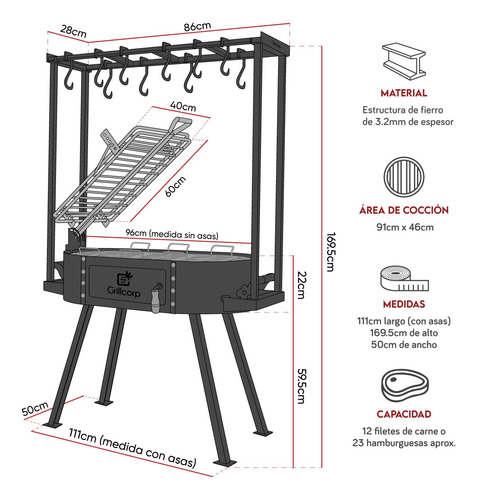 Fogonero Modelo F-90 Con Estaca Y Perchero - Grillcorp