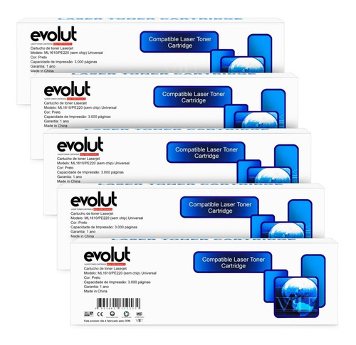 5 Cartucho Toner Compatível Samsung Ml-2010 Evolut Pe220 Tinta Preto