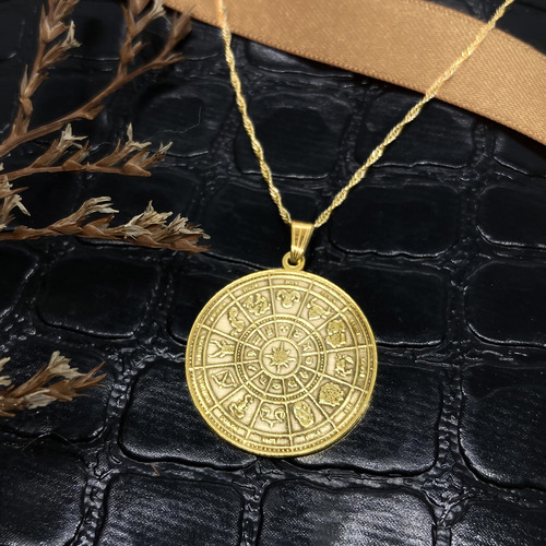 Cadena Y Dije Medalla Signos Zodíaco Oro 18k Astrología Oro 18k 50 Cm