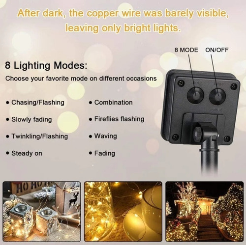 Imagen 7 de 7 de Guirnalda De Luces Solares Exteriores Decoracion 10m 100 Led