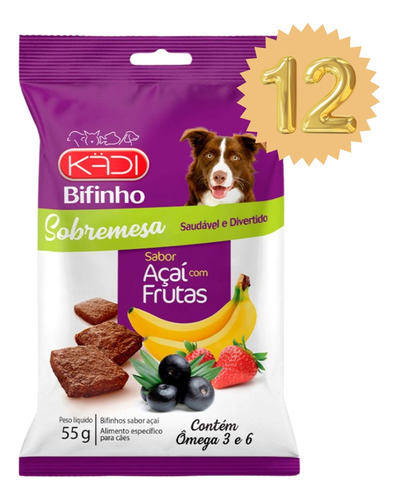 Kit 12un Bifinho Cães Sobremesa Açaí Com Frutas 55g Kadi