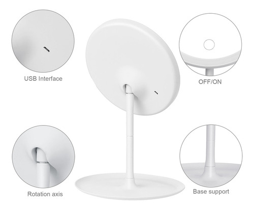Espejo De Maquillaje Led Recargable Con Base Desmontable