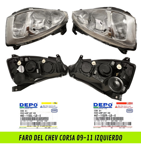 Faro Del Chev Corsa  Liso Carcaza Negra Izq 00-06