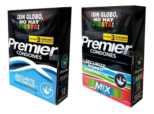 144 Condones Premier Mix+securite Con 48 Geles Lubricantes