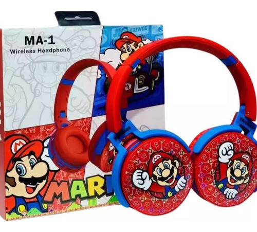 Fone De Ouvido Sem Fio Bluetooth Headphone Infantil Para Criança Menino E Menina Do Super Mário Bros Para Jogos Musica Diversão Compativel Com Samsung Motorola Xiaomi iPhone Vermelho Marca Bribel