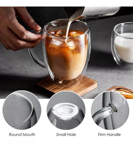 Tazas de café de vidrio transparente, 11.5 onzas, tazas de café de vidrio  con asa, capuchino, espresso, té, tazas con leche, tazas para beber bebidas