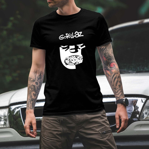 Remera Gorillaz Negra Rock Música Algodón Premium